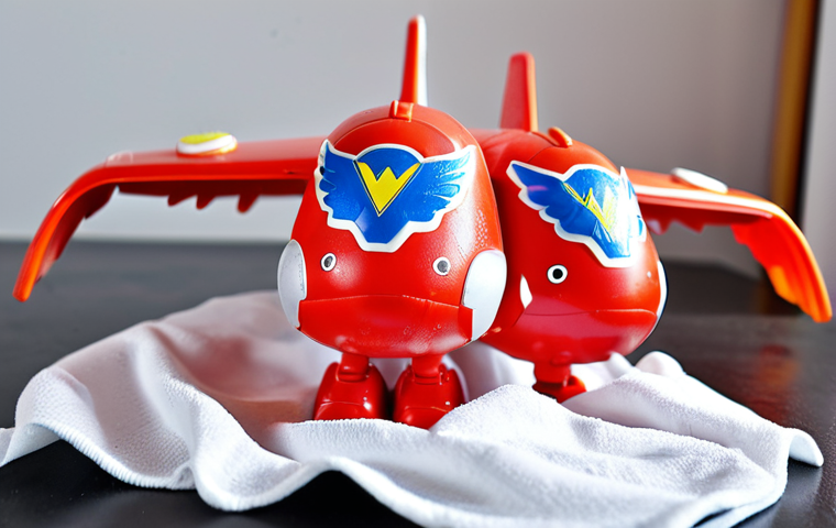 Cleaning Super Wings Toys**

Prompt: *Close-up shot of Super Wings toys being gently cleaned with a soft cloth and a baby-safe cleaning solution. Focus on removing dust and grime. Baking soda paste in the background. Bright, clean lighting.*

**